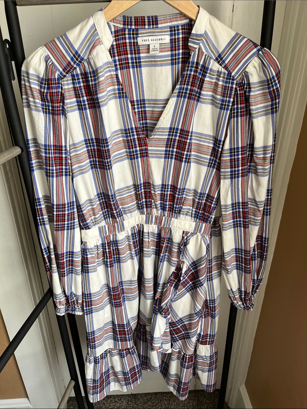 Free Assembly cream background plaid dress - women’s